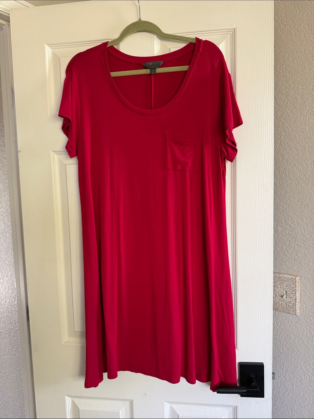 Red Scoop Neck Pocket Women's T shirt dress-41 Hawthorne